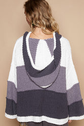 Color Block Long Sleeve Hooded Sweater POL